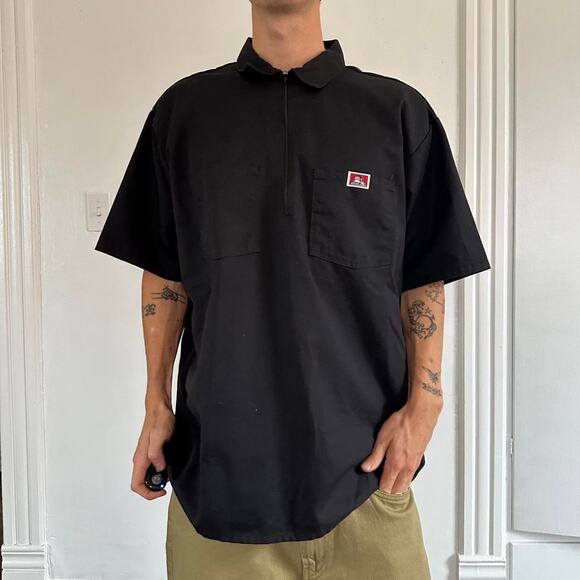 Black Basic Zip Polo Ben Davis Cotton USA Skate Work Shirt - Picture 6 of 6
